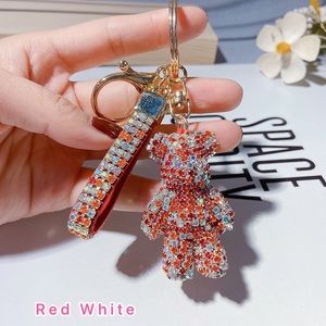 Glitter bear keychain - purse / bag decoration - red white (KC021)